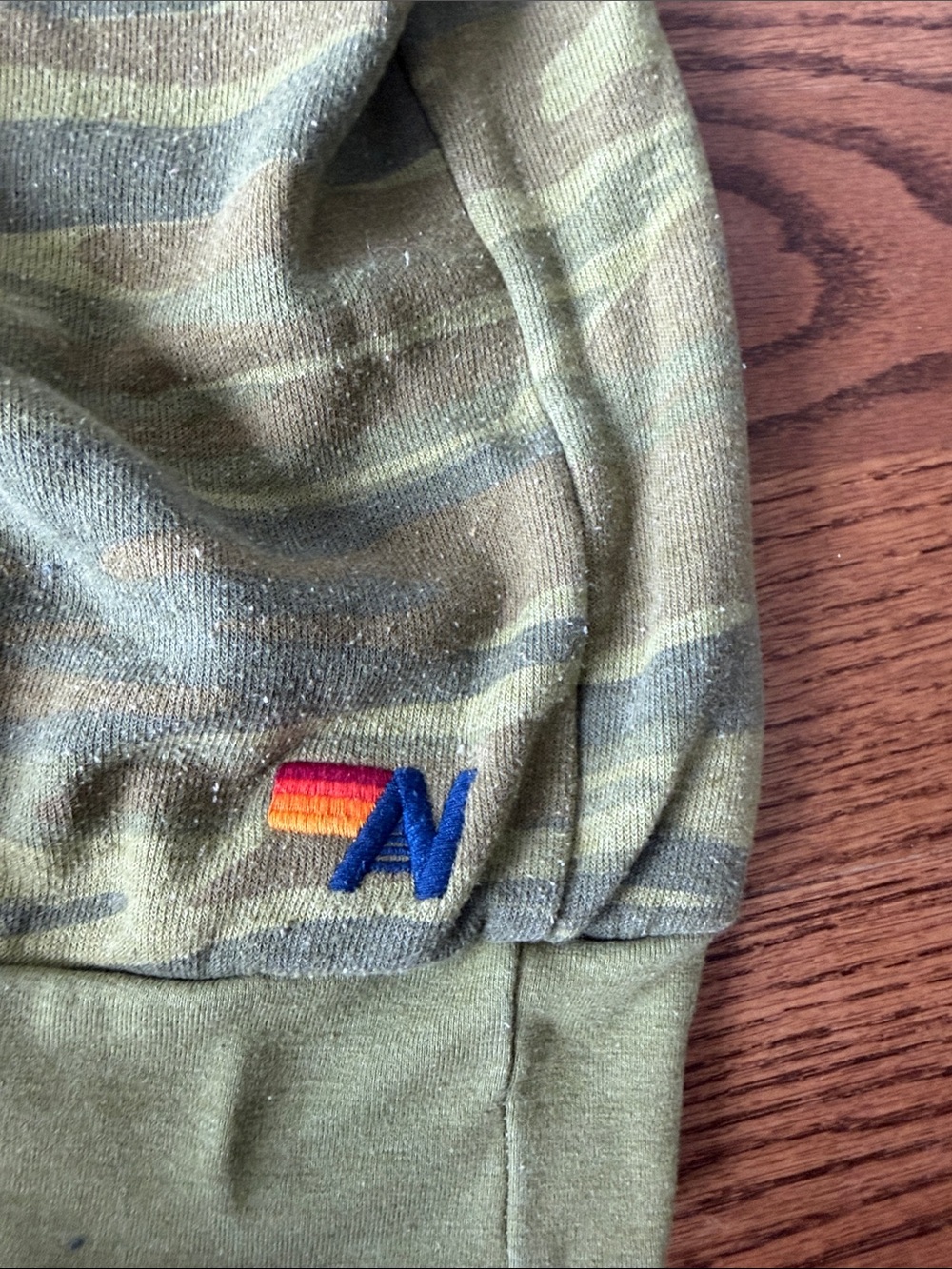 Aviator Nation Green Camo Crewneck with Blue AV and Rainbow Stripes - Picture 4 of 4